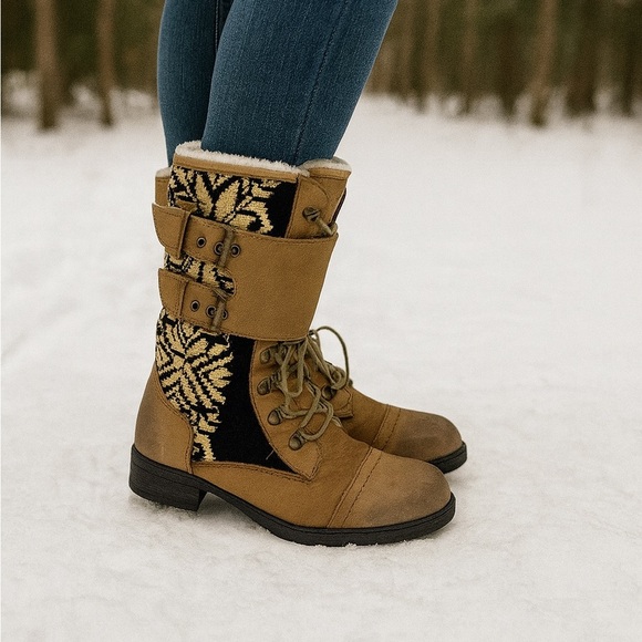 Kelsi Dagger Shoes - Kelsi Dagger Brown Ilya Womens Leather Block Heel Size 8 Mid Calf Sherpa Boots